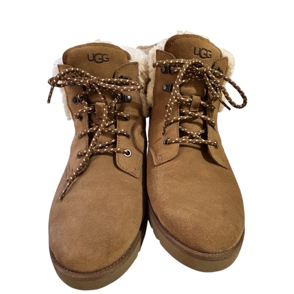 UGG Romely Heritage Boots Women Chestnut Wool Blend Plush Collar‎ - Picture 1 of 8